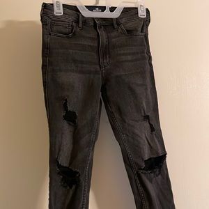 FADED BLACK DENIM HIGH RISE SKINNY JEANS
